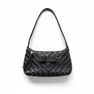 Nylon and vinyl weave purse. Great size with multiple separations. Black